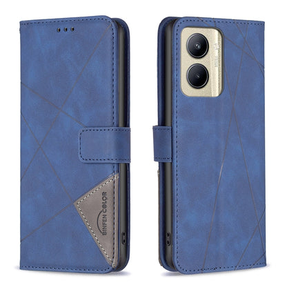 Realme C33 Wallet Case – Rhombus Texture PU Leather, Magnetic Buckle, Card Slots, Stand Function, Shockproof Protective Cover