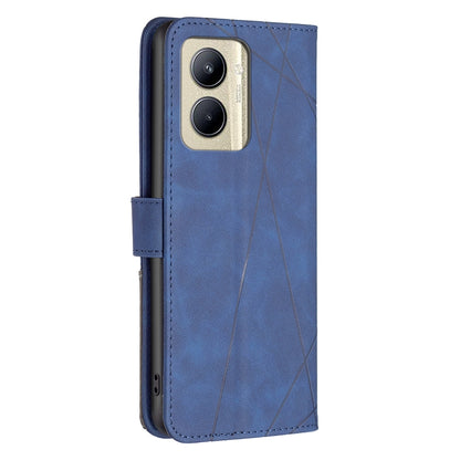 Realme C33 Wallet Case – Rhombus Texture PU Leather, Magnetic Buckle, Card Slots, Stand Function, Shockproof Protective Cover