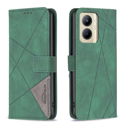 Realme C33 Wallet Case – Rhombus Texture PU Leather, Magnetic Buckle, Card Slots, Stand Function, Shockproof Protective Cover