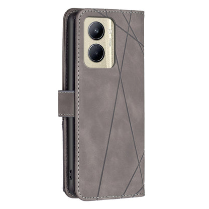 Realme C33 Wallet Case – Rhombus Texture PU Leather, Magnetic Buckle, Card Slots, Stand Function, Shockproof Protective Cover