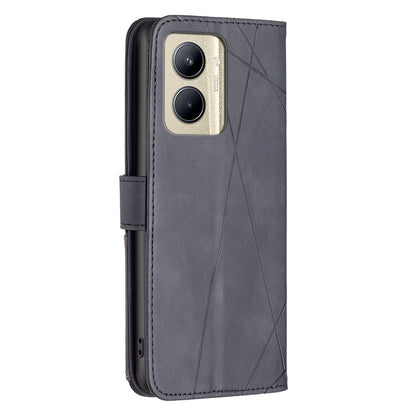 Realme C33 Wallet Case – Rhombus Texture PU Leather, Magnetic Buckle, Card Slots, Stand Function, Shockproof Protective Cover