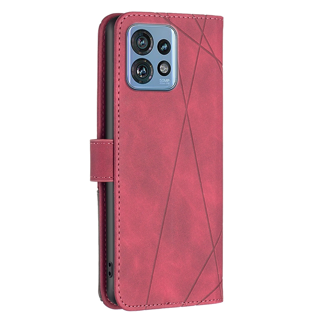 Motorola Edge 40 Pro 5G Wallet Case – Rhombus Texture PU Leather, Magnetic Buckle, Card Slots, Stand Function, Shockproof Protective Cover