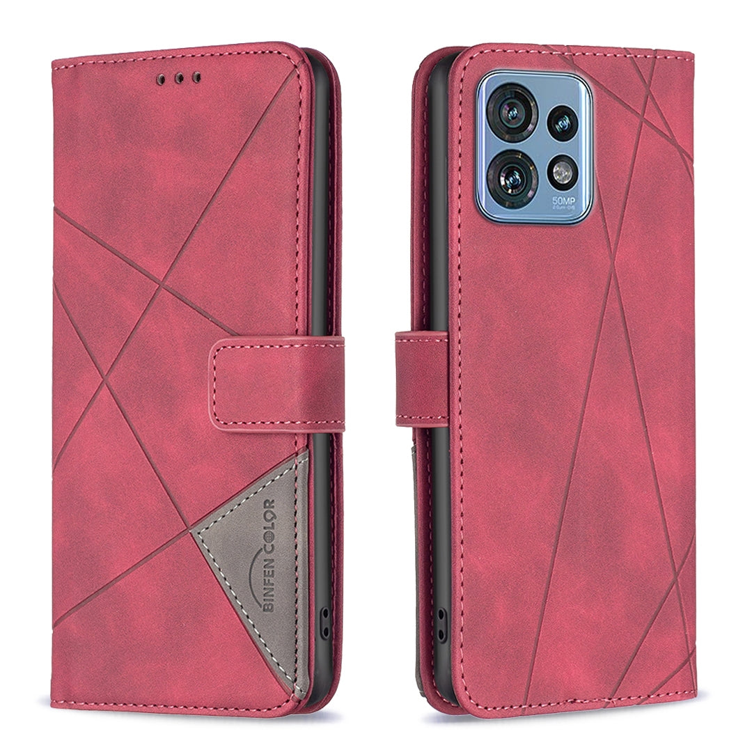 Motorola Moto X40 Wallet Case – Rhombus Texture PU Leather, Magnetic Buckle, Card Slots, Stand Function, Shockproof Protective Cover
