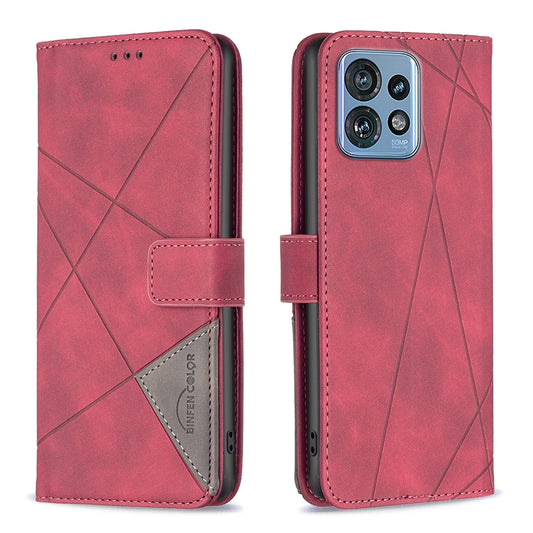 Motorola Moto X40 Wallet Case – Rhombus Texture PU Leather, Magnetic Buckle, Card Slots, Stand Function, Shockproof Protective Cover