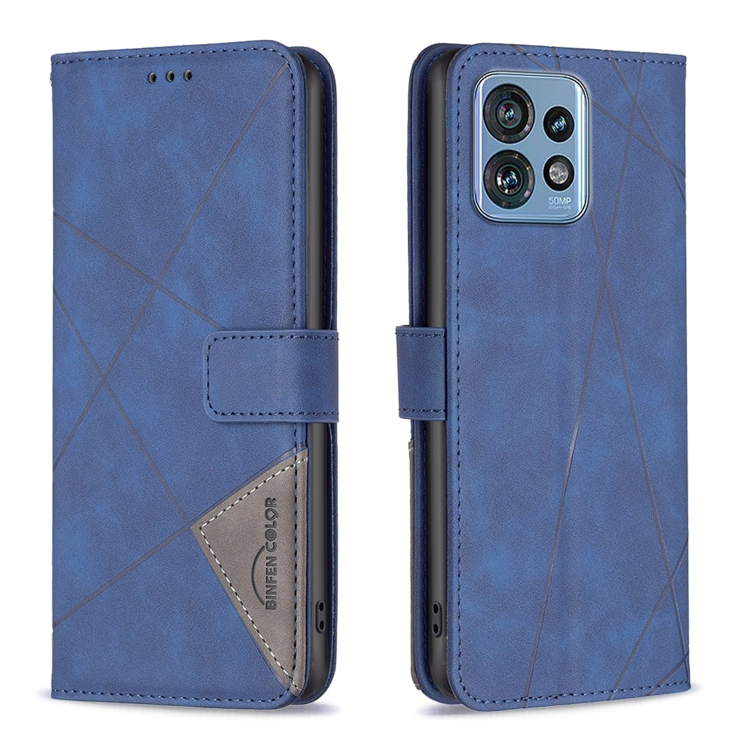 Motorola Edge 40 Pro 5G Wallet Case – Rhombus Texture PU Leather, Magnetic Buckle, Card Slots, Stand Function, Shockproof Protective Cover