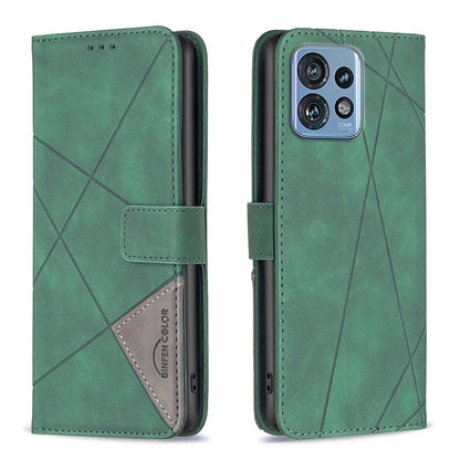 Motorola Edge 40 Pro 5G Wallet Case – Rhombus Texture PU Leather, Magnetic Buckle, Card Slots, Stand Function, Shockproof Protective Cover