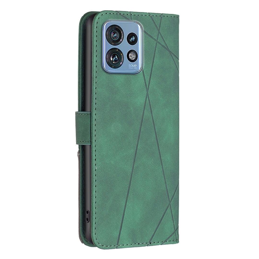 Motorola Moto X40 Wallet Case – Rhombus Texture PU Leather, Magnetic Buckle, Card Slots, Stand Function, Shockproof Protective Cover