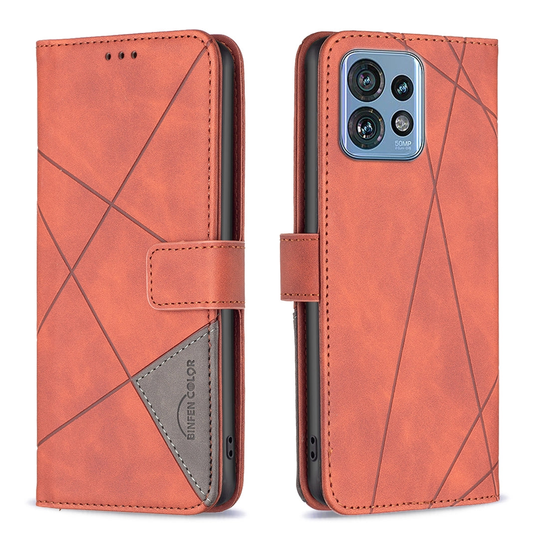 Motorola Edge 40 Pro 5G Wallet Case – Rhombus Texture PU Leather, Magnetic Buckle, Card Slots, Stand Function, Shockproof Protective Cover