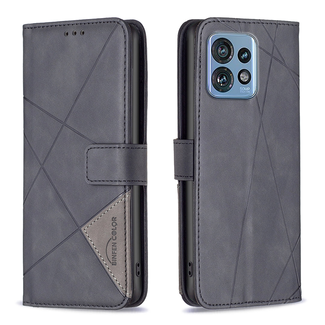 Motorola Edge 40 Pro 5G Wallet Case – Rhombus Texture PU Leather, Magnetic Buckle, Card Slots, Stand Function, Shockproof Protective Cover