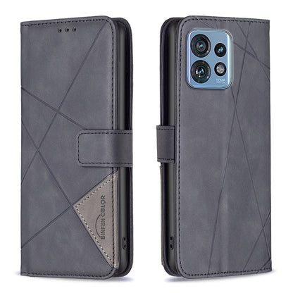 Motorola Edge 40 Pro 5G Wallet Case – Rhombus Texture PU Leather, Magnetic Buckle, Card Slots, Stand Function, Shockproof Protective Cover