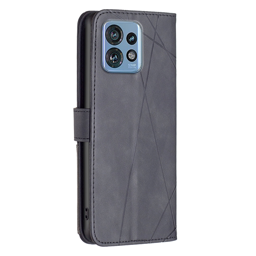Motorola Moto X40 Wallet Case – Rhombus Texture PU Leather, Magnetic Buckle, Card Slots, Stand Function, Shockproof Protective Cover