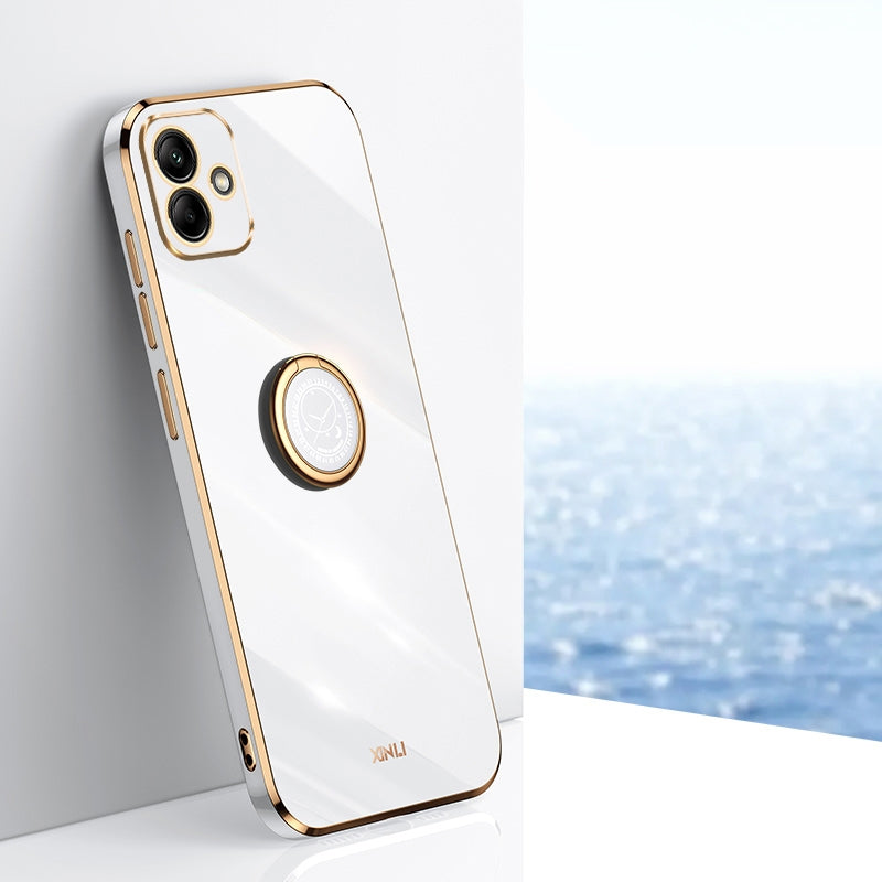 Samsung Galaxy A05 Tough TPU Phone Case with 6D Electroplate, Straight Edge Design, and Comfortable Ring Holder