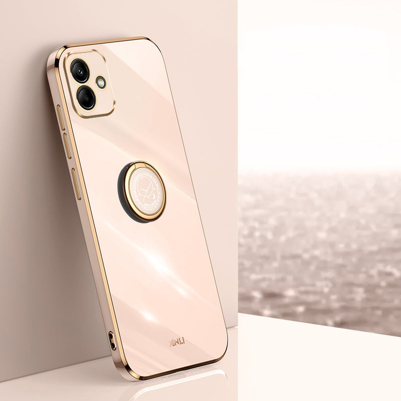 Samsung Galaxy A05 Tough TPU Phone Case with 6D Electroplate, Straight Edge Design, and Comfortable Ring Holder
