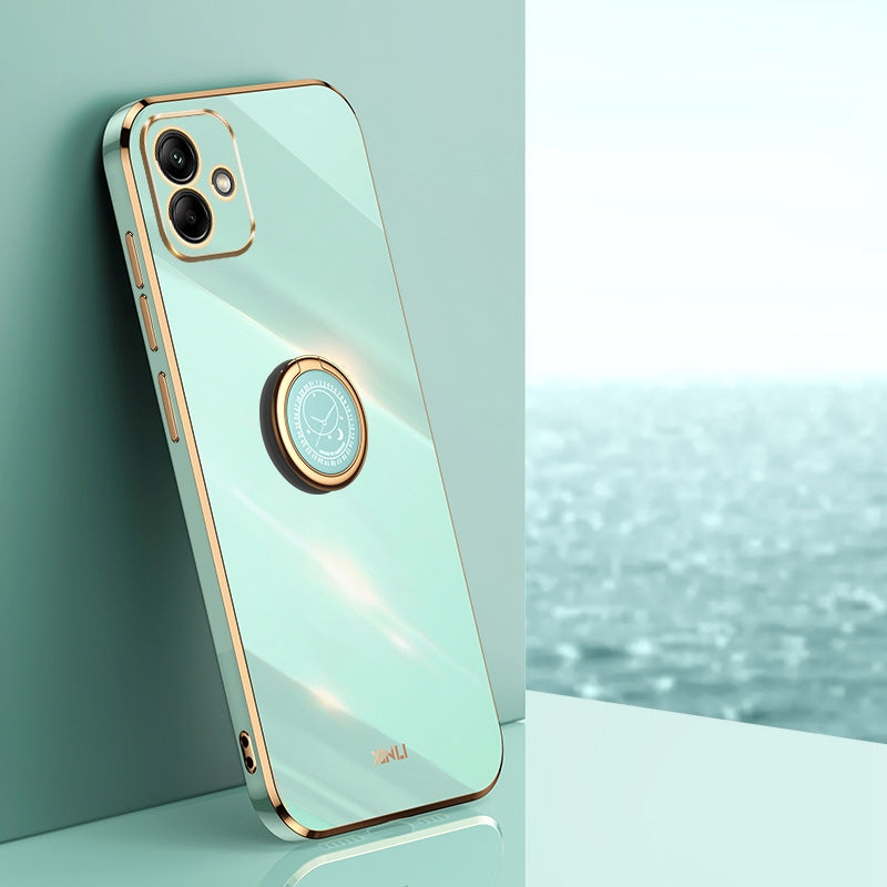 Samsung Galaxy A05 Tough TPU Phone Case with 6D Electroplate, Straight Edge Design, and Comfortable Ring Holder