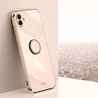 Samsung Galaxy A04e 4G Tough TPU Phone Case with 6D Electroplate, Straight Edge Design, and Comfortable Ring Holder