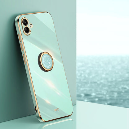 Samsung Galaxy A04e 4G Tough TPU Phone Case with 6D Electroplate, Straight Edge Design, and Comfortable Ring Holder