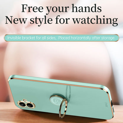 Samsung Galaxy A04e 4G Tough TPU Phone Case with 6D Electroplate, Straight Edge Design, and Comfortable Ring Holder