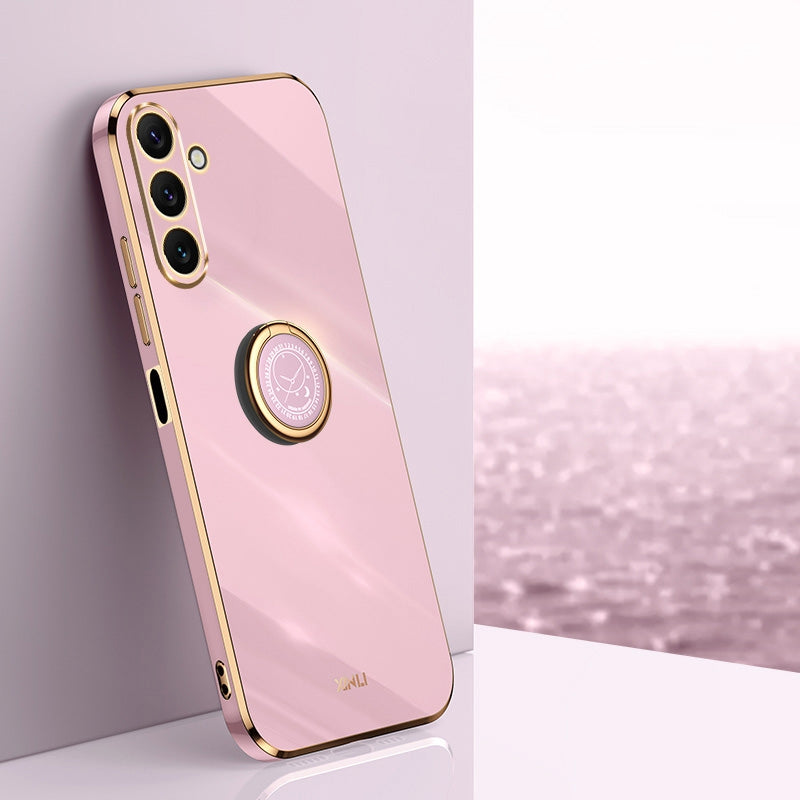 Samsung Galaxy A25 5G Tough TPU Phone Case with 6D Electroplate, Straight Edge Design, and Comfortable Ring Holder