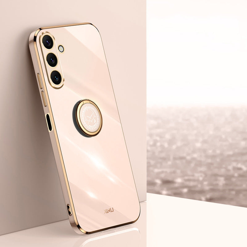 Samsung Galaxy A25 5G Tough TPU Phone Case with 6D Electroplate, Straight Edge Design, and Comfortable Ring Holder