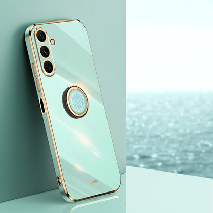 Samsung Galaxy A25 5G Tough TPU Phone Case with 6D Electroplate, Straight Edge Design, and Comfortable Ring Holder