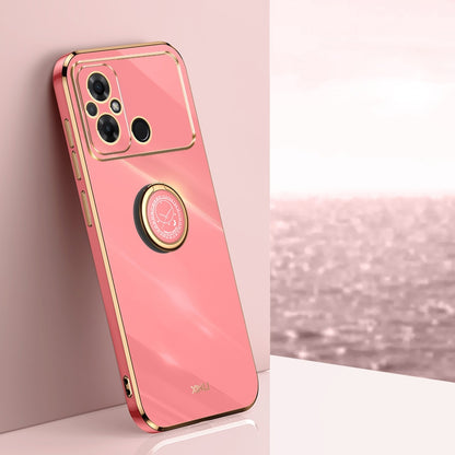 Xiaomi Poco C55 4G Tough TPU Phone Case with 6D Electroplate, Straight Edge Design, and Comfortable Ring Holder