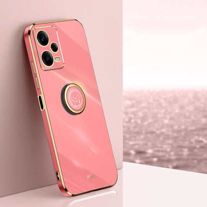 Xiaomi Redmi Note 12 5G Tough TPU Phone Case with 6D Electroplate, Straight Edge Design, and Comfortable Ring Holder