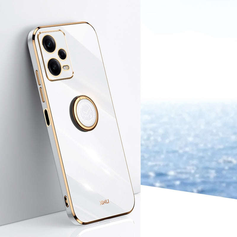 Xiaomi Redmi Note 12 5G Tough TPU Phone Case with 6D Electroplate, Straight Edge Design, and Comfortable Ring Holder