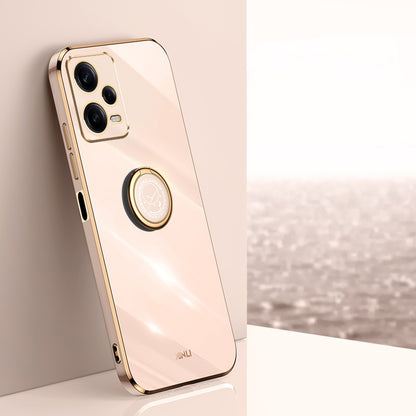 Xiaomi Redmi Note 12 5G Tough TPU Phone Case with 6D Electroplate, Straight Edge Design, and Comfortable Ring Holder
