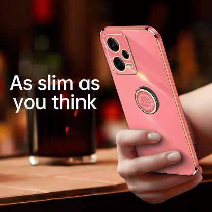 Xiaomi Redmi Note 12 5G Tough TPU Phone Case with 6D Electroplate, Straight Edge Design, and Comfortable Ring Holder