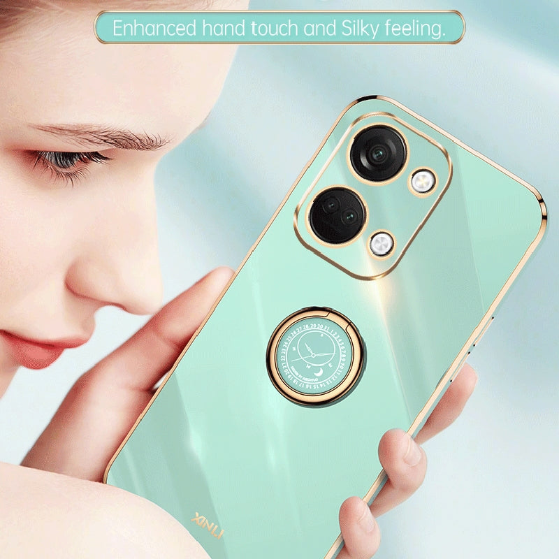 OnePlus Ace 2V Tough TPU Phone Case with 6D Electroplate, Straight Edge Design, and Comfortable Ring Holder