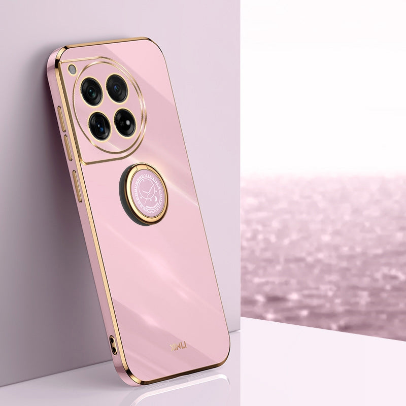 OnePlus 12 Tough TPU Phone Case with 6D Electroplate, Straight Edge Design, and Comfortable Ring Holder