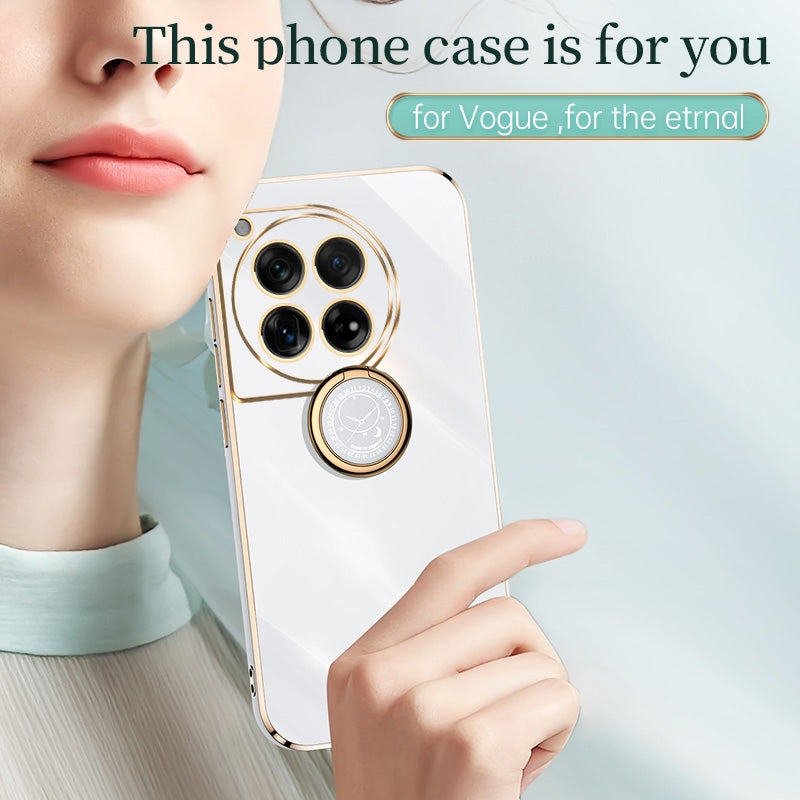 OnePlus 12 Tough TPU Phone Case with 6D Electroplate, Straight Edge Design, and Comfortable Ring Holder