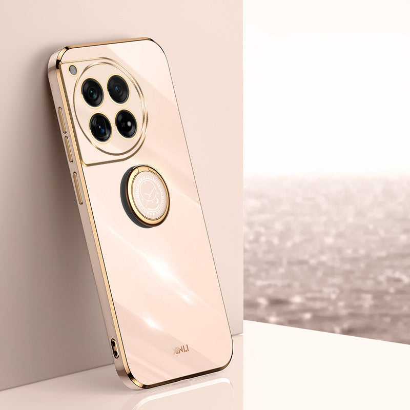 OnePlus 12 Tough TPU Phone Case with 6D Electroplate, Straight Edge Design, and Comfortable Ring Holder