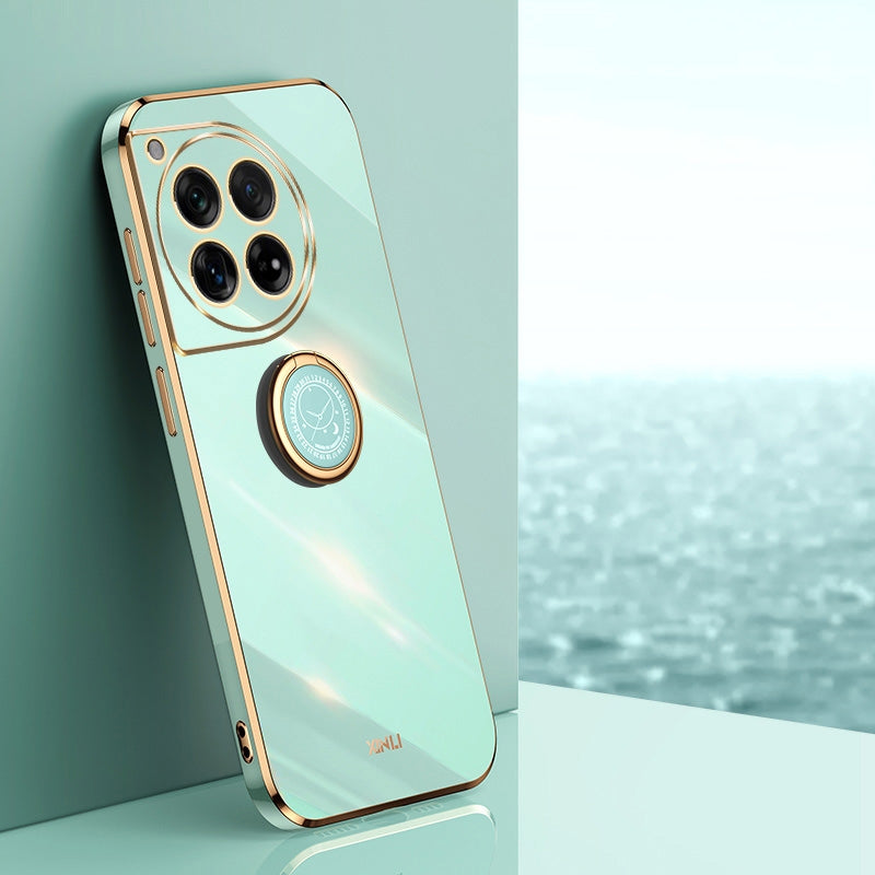 OnePlus 12 Tough TPU Phone Case with 6D Electroplate, Straight Edge Design, and Comfortable Ring Holder