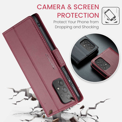 Samsung Galaxy A73 5G Leather Wallet Case - RFID Blocking, Stand Function, Card Slots