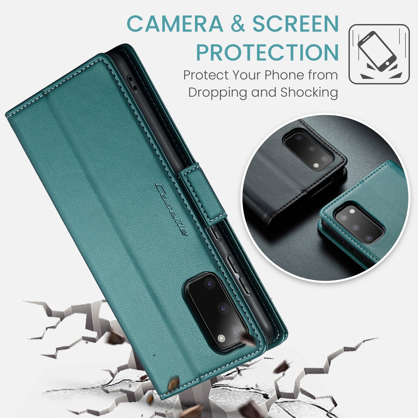Samsung Galaxy S20 Leather Wallet Case - RFID Blocking, Stand Function, Card Slots