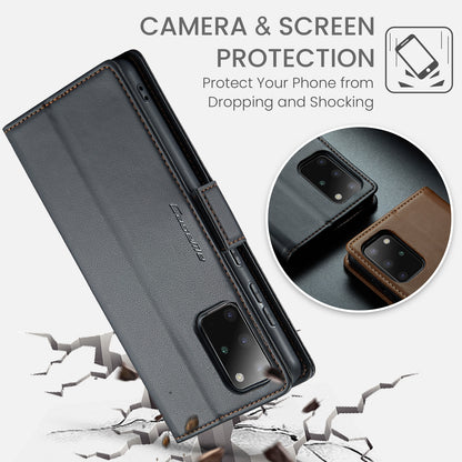 Samsung Galaxy S20+ Leather Wallet Case - RFID Blocking, Stand Function, Card Slots