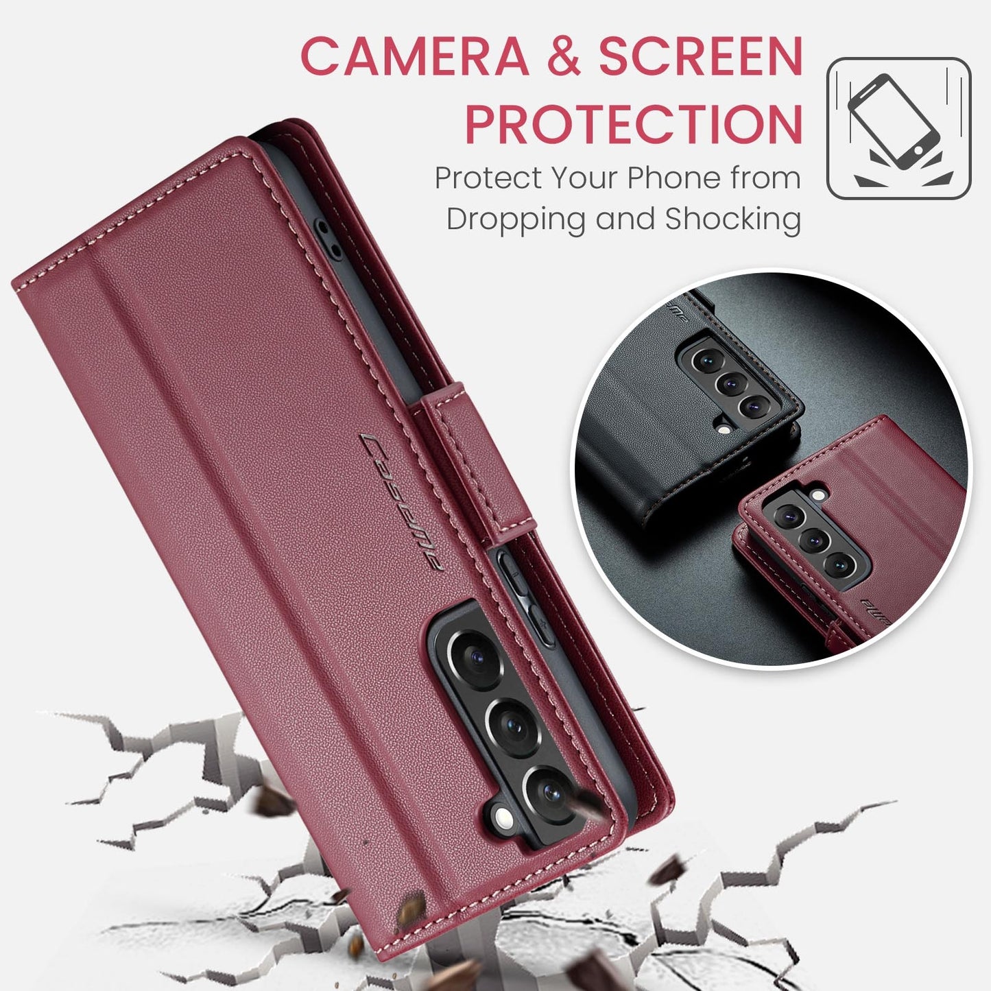 Samsung Galaxy S22 5G Leather Wallet Case - RFID Blocking, Stand Function, Card Slots