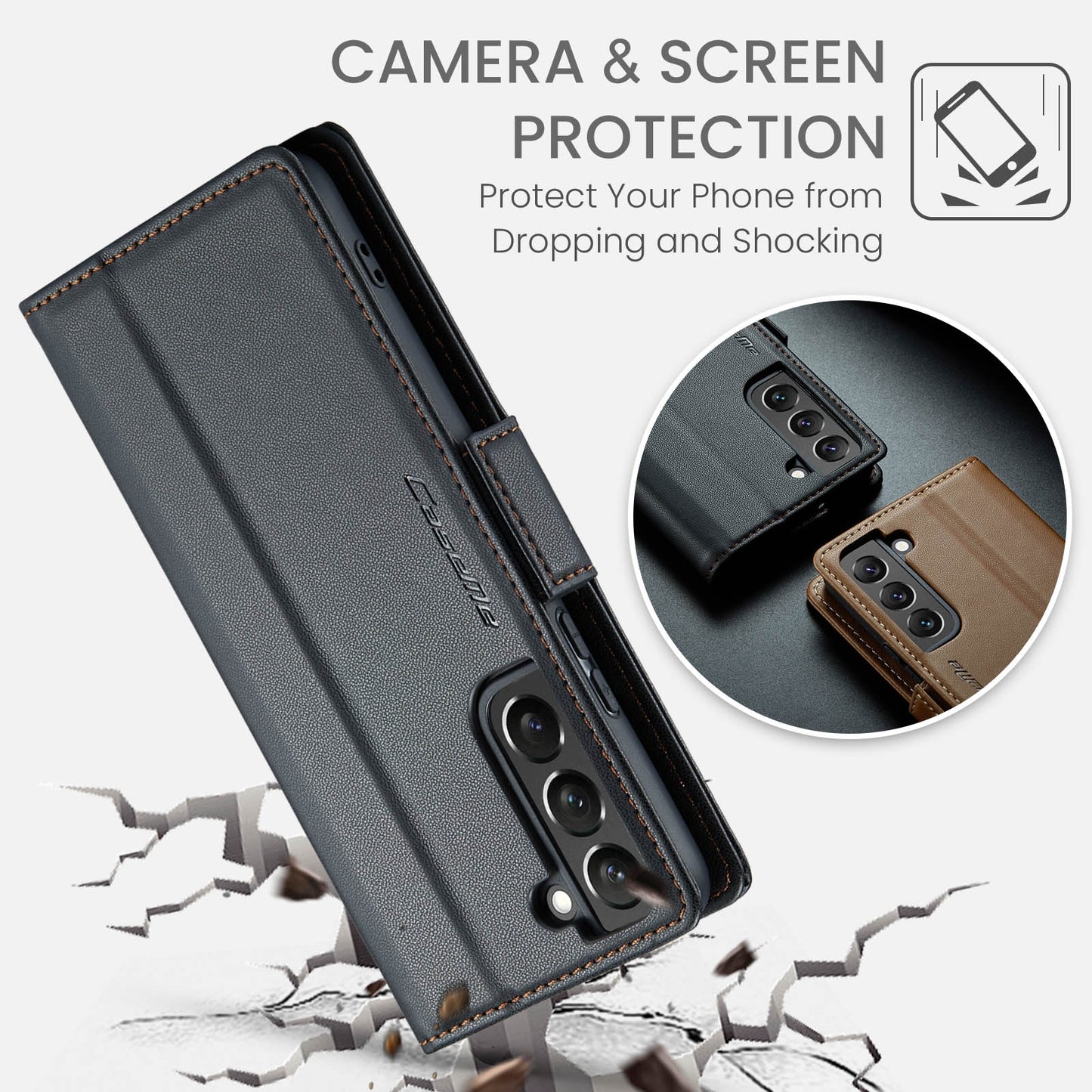 Samsung Galaxy S22+ 5G Leather Wallet Case - RFID Blocking, Stand Function, Card Slots