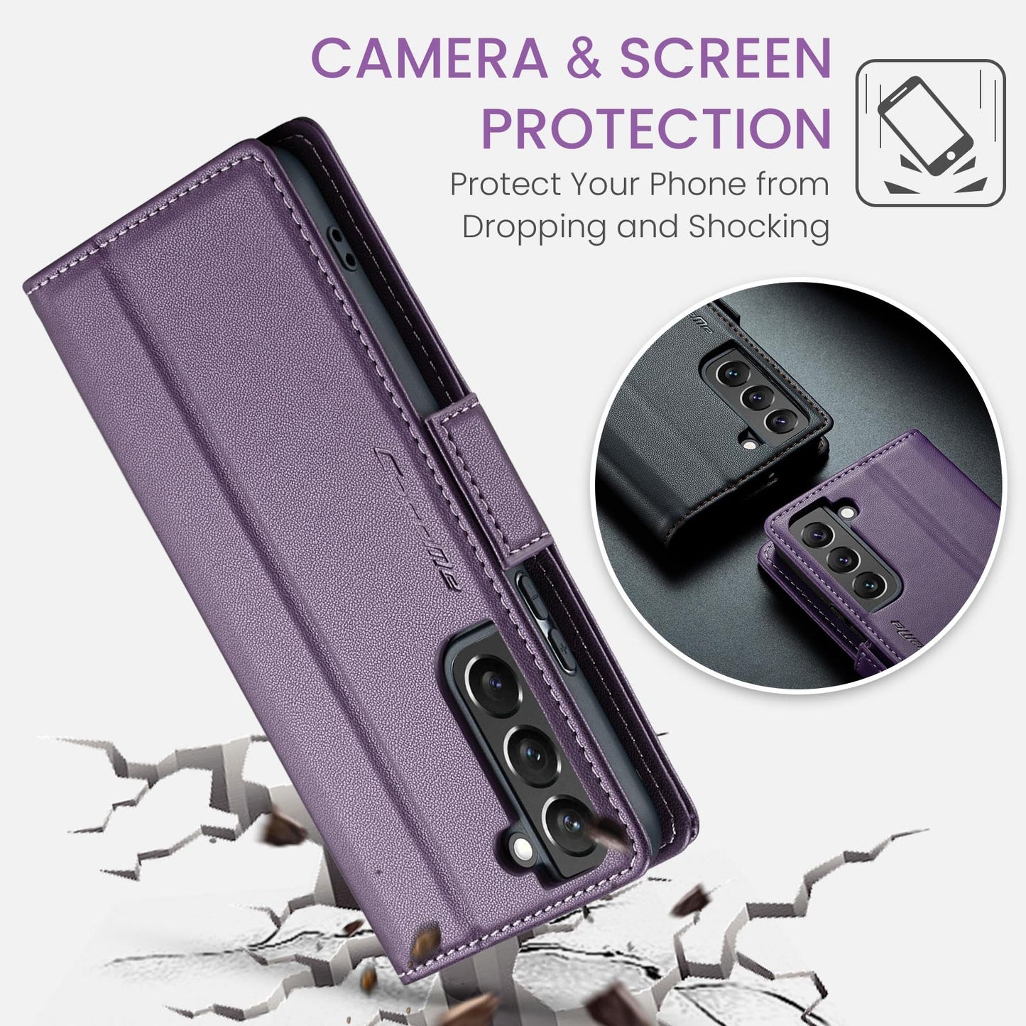Samsung Galaxy S22+ 5G Leather Wallet Case - RFID Blocking, Stand Function, Card Slots