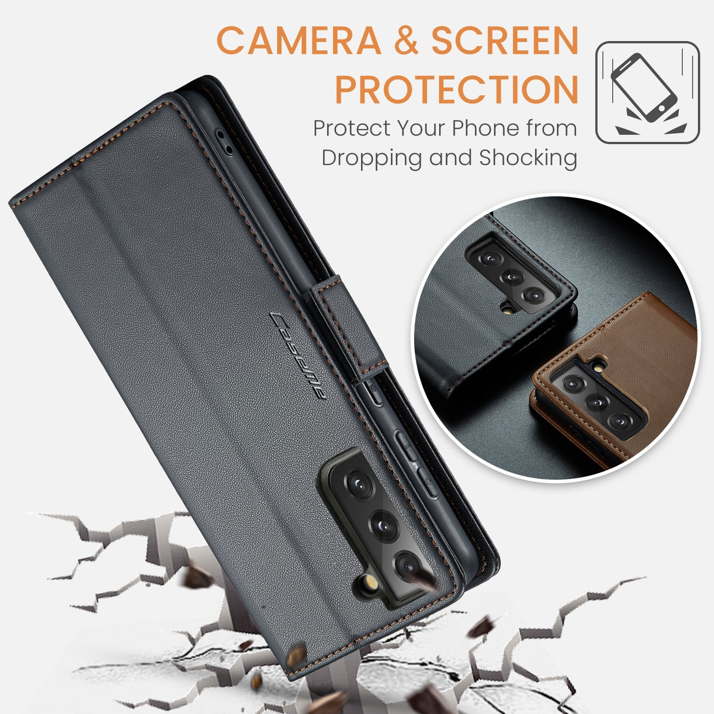 Samsung Galaxy S21 FE 5G Leather Wallet Case - RFID Blocking, Stand Function, Card Slots