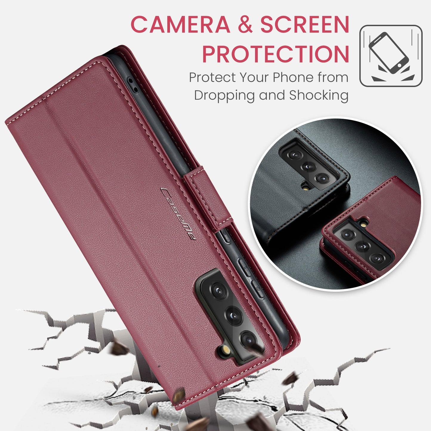 Samsung Galaxy S21 FE 5G Leather Wallet Case - RFID Blocking, Stand Function, Card Slots