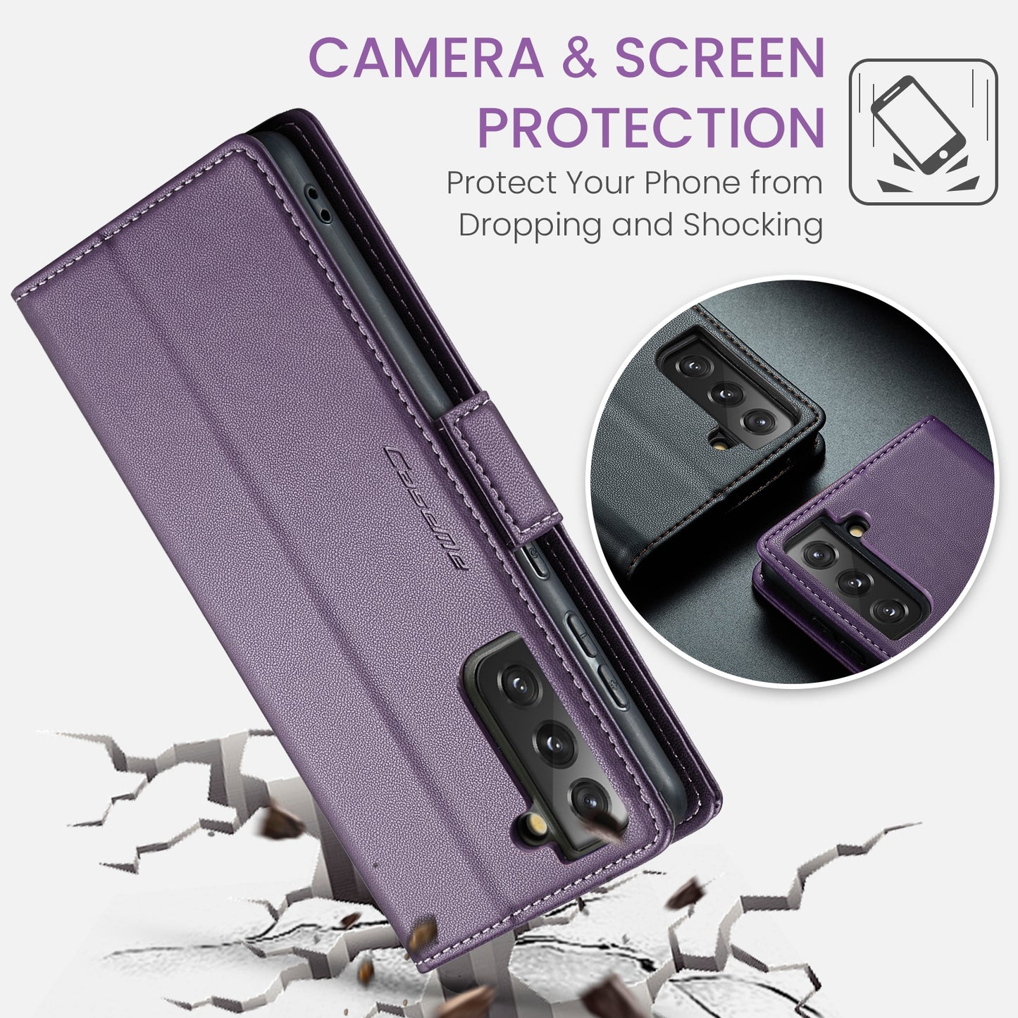 Samsung Galaxy S21 FE 5G Leather Wallet Case - RFID Blocking, Stand Function, Card Slots
