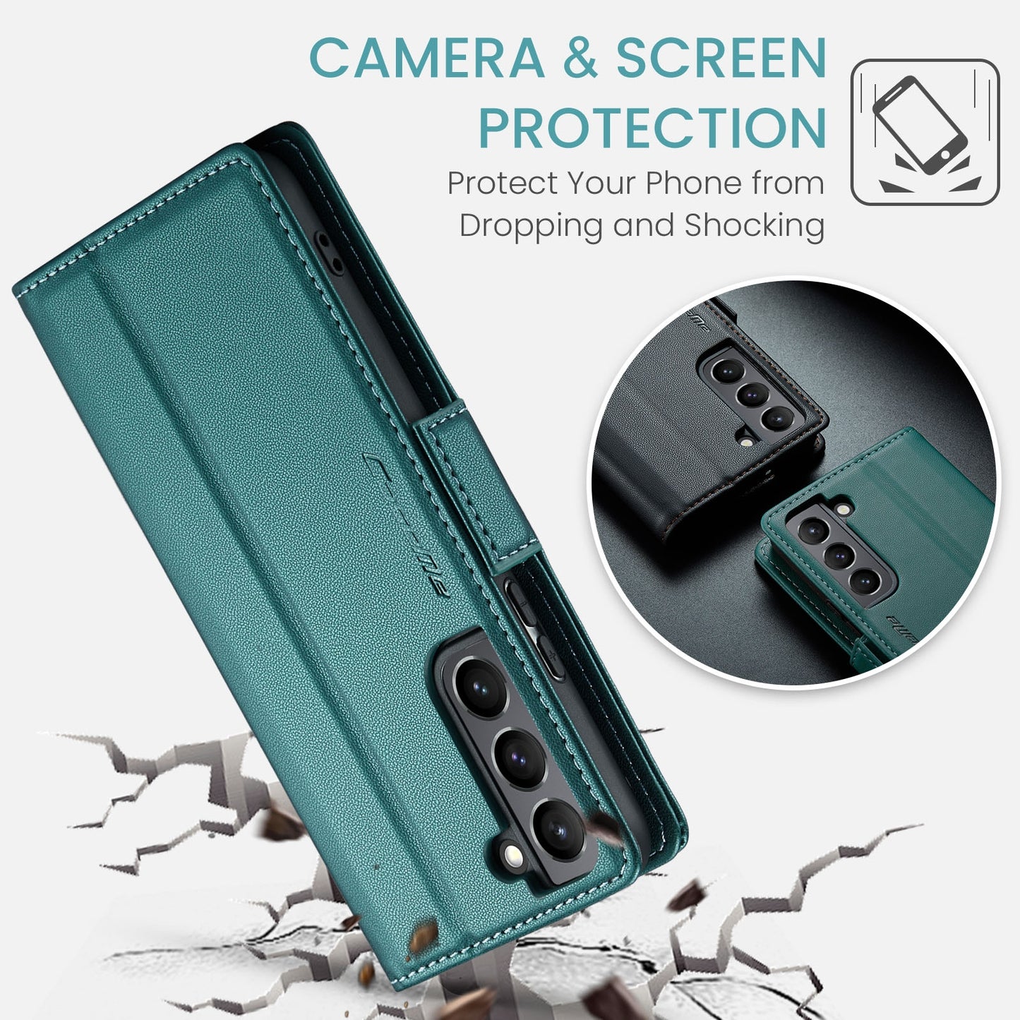 Samsung Galaxy S21 5G Leather Wallet Case - RFID Blocking, Stand Function, Card Slots