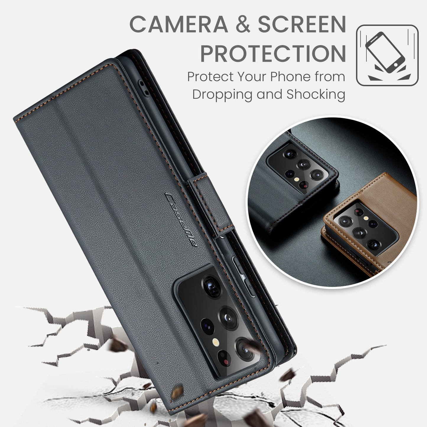 Samsung Galaxy S21 Ultra 5G Leather Wallet Case - RFID Blocking, Stand Function, Card Slots
