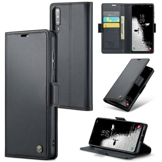 Samsung Galaxy A30s Leather Wallet Case - RFID Blocking, Stand Function, Card Slots