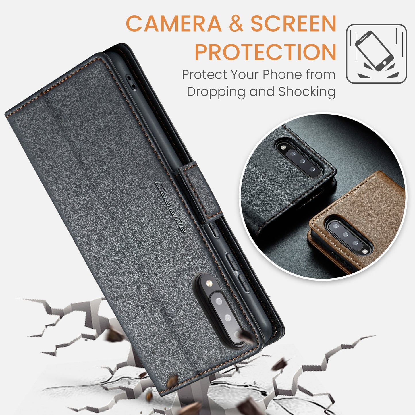 Samsung Galaxy A30s Leather Wallet Case - RFID Blocking, Stand Function, Card Slots