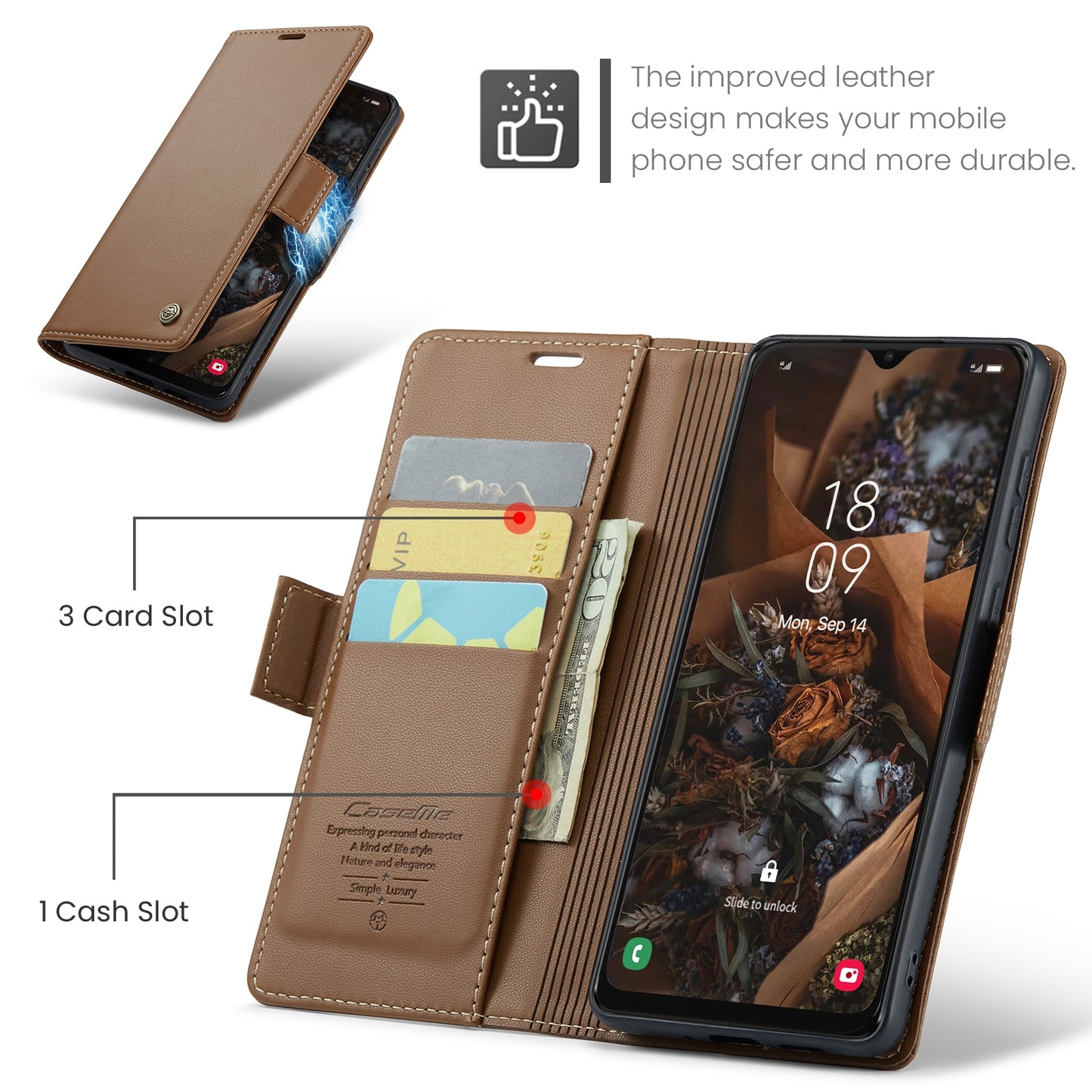 Samsung Galaxy A30s Leather Wallet Case - RFID Blocking, Stand Function, Card Slots