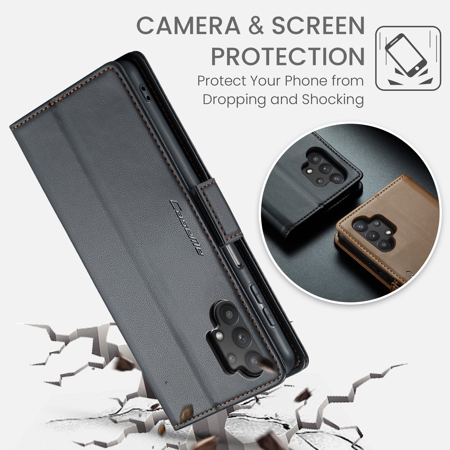 Samsung Galaxy A32 Leather Wallet Case - RFID Blocking, Stand Function, Card Slots