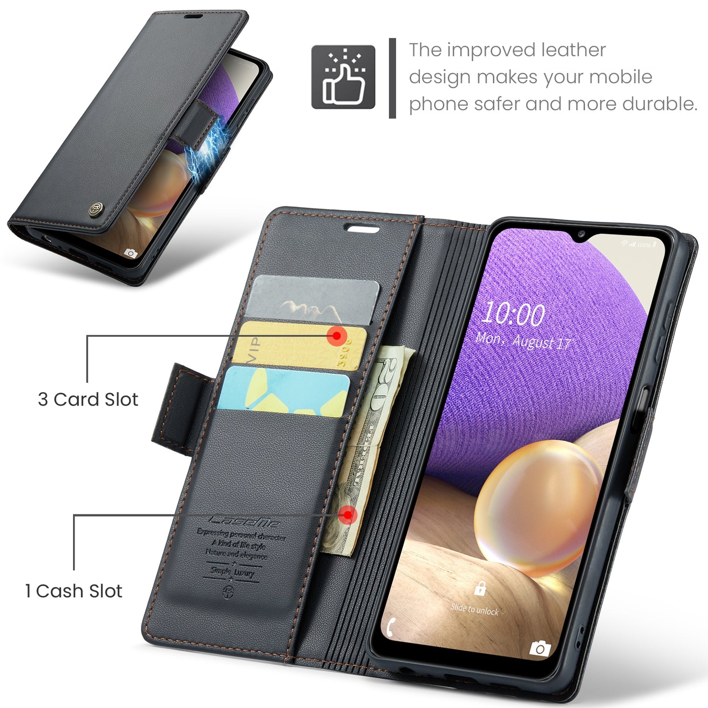 Samsung Galaxy M32 5G Leather Wallet Case - RFID Blocking, Stand Function, Card Slots